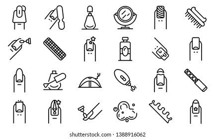 Nail icons set. Outline set of nail vector icons for web design isolated on white background