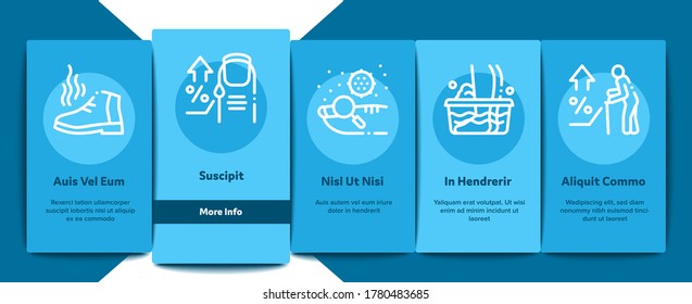 Nail Infection Disease Onboarding Mobile App Page Screen Vector. Nail Infection And Treatment, Virus And Research, Smell Boot And Feet Wash Illustrations