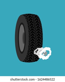 Nail into tire. Car Wheel Blown Off. vector illustration