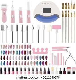 Nail kit self  electric set illustration color sample color chart vector