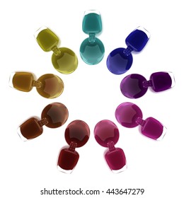 Nail lacquer leaking out of the bottle. Manicure and pedicure varnish. Vector illustration