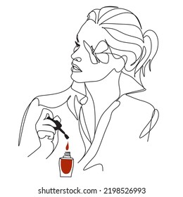 Nail logo beauty hand line and nail polish.Vector line art.
