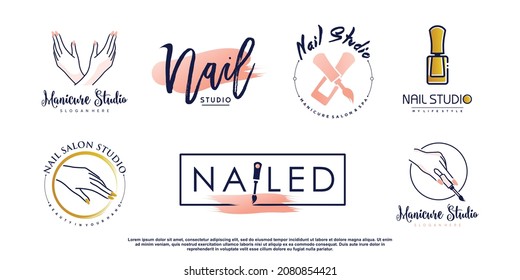 Colección de logotipos de uñas con el concepto de elemento creativo Vector Premium