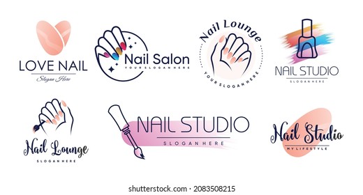 Nail logo collection with creative and unique element concept Premium Vector