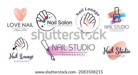 Nail logo collection with creative and unique element concept Premium Vector