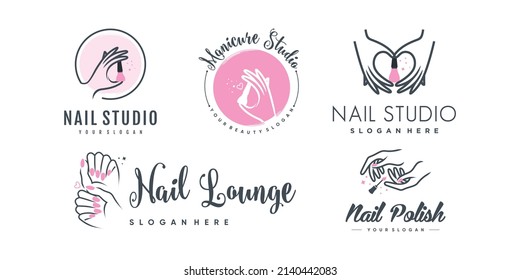 Nail logo design for beauty with creative element concept Premium Vector