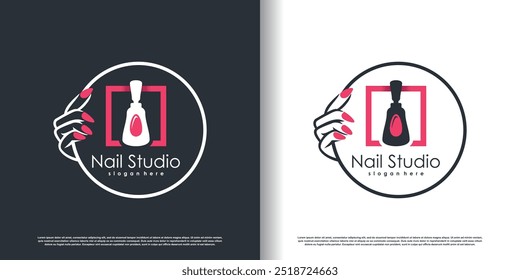 Nail logo design template with creative abstract style Premium Vector