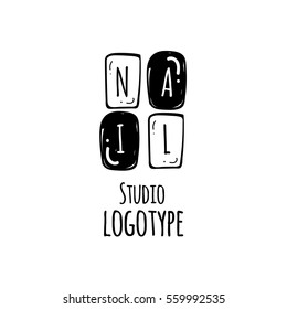 Nail logo in linear style, makeup, for beauty salon, stylist vector branding design.