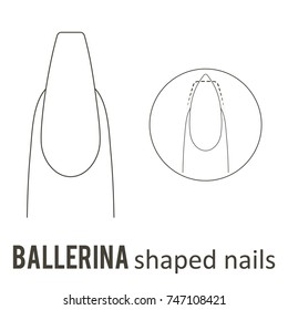 Nail manicure. How to make ballerina nail shape. Vector