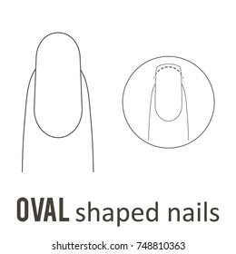 Nail manicure. How to make oval nail shape. Vector