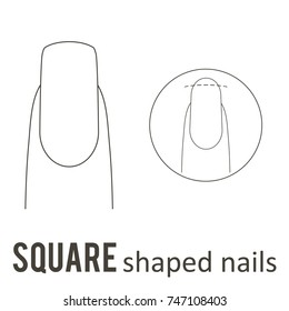 Nail manicure. How to make square nail shape. Vector