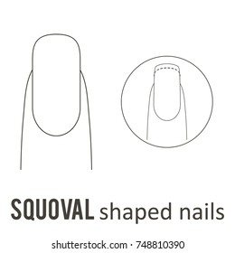 Nail manicure. How to make squoval nail shape. Vector