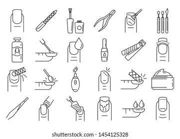 Nail manicure icons set. Outline set of nail manicure vector icons for web design isolated on white background