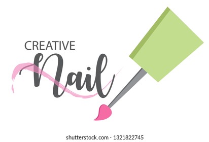 Nail - Manicure Logo Concept Calligraphy with Nail Polish and Brush -  Vector Design