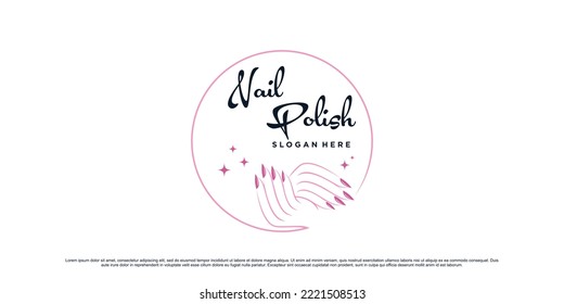 Nail and manicure logo design for nail salon with emblem style and creative element Premium Vector