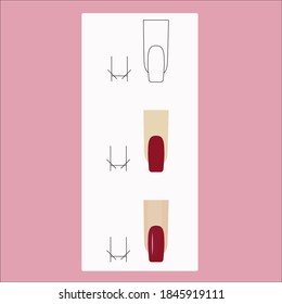 Ein Nagel für einen Manikürmeister. Zeigt, wie ein quadratischer Nagellack für einen Manikürskunden gemacht wird. Vektornagel-Illustration