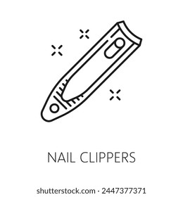 Nail manicure service icon with clippers. Manicure and pedicure master, woman beauty or spa salon, cosmetics and makeup shop linear vector sign. Cosmetology outline icon or symbol