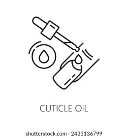 Nail manicure service icon with cuticle oil. Isolated vector simple linear sign representing a cosmetic product used to nourish and hydrate fingernail and toenail cuticles for healthier nails