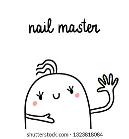 Nail master hand drawn illustration with cute marshmallow cartoon minimalism