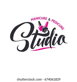 Nail Master Logo Beauty Vector Lettering. Manicure Custom Handmade Calligraphy. Vector Illustration. 