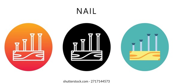 Icono de múltiples estilos de uñas, plano, línea, glifo, lineal, tono dual. Relacionado Con La Carpintería, Industria De La Madera. Uso Para El Concepto Moderno, Ui, Web Ux Y Desarrollo De App.