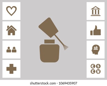 Nail Paint Icon With Bonus Icons. Eps-10.
