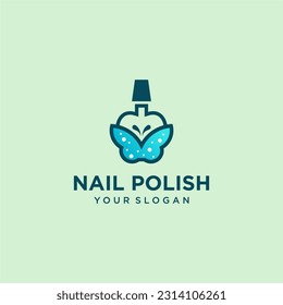 nail pholis logo design with butterfly