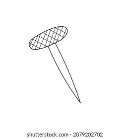 Nail, pin - vector de dibujos animados e ilustración, negro y blanco, dibujado a mano, estilo de dibujo, aislado sobre fondo blanco.