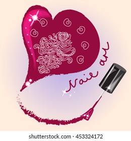 nail polish abstract heart with gloss stars.nail art element fr your design. vector illustration.