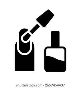 Esmalte de uñas aplicando pincel, icono en estilo glifo