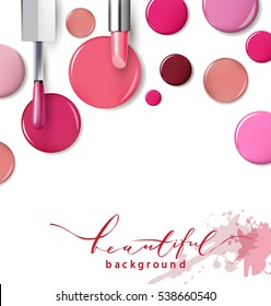 Nail polish. Beauty and cosmetics background. Use for advertising flyer, banner, leaflet. Template Vector.