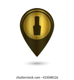 Nail Polish - black vector icon; golden  map pointer