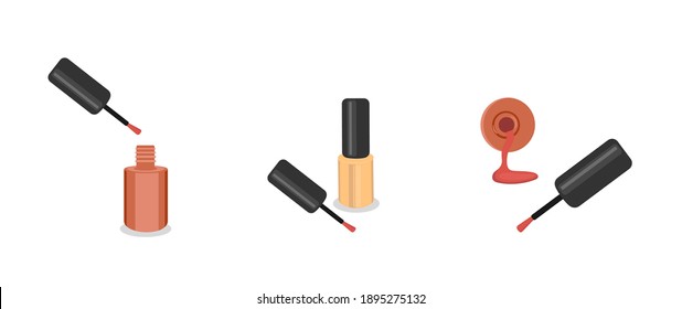 Nail polish bottle banner design set. Stock vector illustration. For nail bar, beauty salon, manicurist, stickers and social media. Isolated on white background