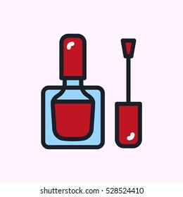 Nail Polish Bottle Brush Minimal Color Flat Line Stroke Icon Pictogram Symbol Illustration