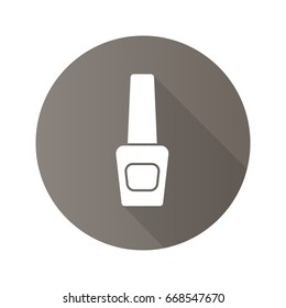 Nail polish bottle flat design long shadow glyph icon. Vector silhouette illustration