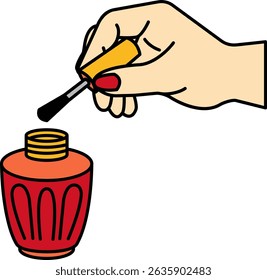 nail polish bottle and hand holding nail polish brush