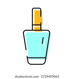 Icono de botella de esmalte de uñas con contorno negro audaz, relleno de agua y tapa amarilla, Ilustración vectorial minimalista que representa la manicura, cosméticos, productos de belleza, salón y cuidado personal