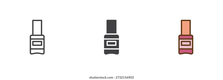 Icono de botella de esmalte de uñas en línea, estilo colorido de contorno sólido y relleno. Icono de esmalte de uñas signo y Vector para la manicura y el cuidado de la belleza.