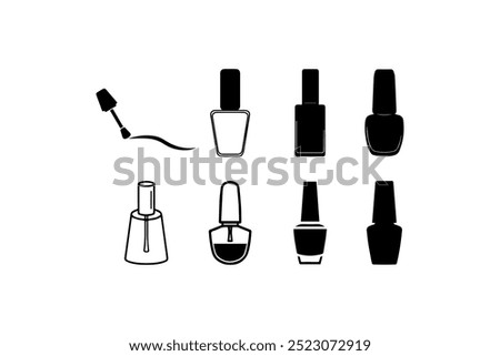 Nail polish bottle icon set with brush designs. Vector illustration design.