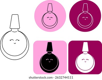 Nail polish bottle kawaii logotype. Vector graphic line illustration. Black and white cosmetic makeup art. Cosmetics for manicure. for beauty salon, cosmetic store, makeup design.
