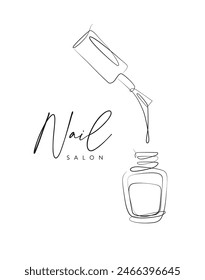 Nail polish bottle lettering salon drawing in linear style on white background