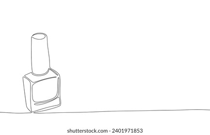 Nail polish bottle one line continuous banner. Line art nail polish line art. Hand drawn vector art.