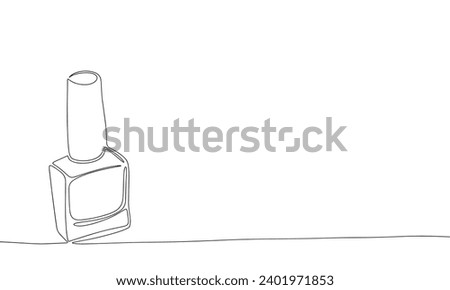 Nail polish bottle one line continuous banner. Line art nail polish line art. Hand drawn vector art.