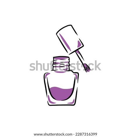 Nail polish. Bottle with pink brush sketch. Product for beauty salon and female glamour. Minimal doodle illustration isolated on white. Outline art