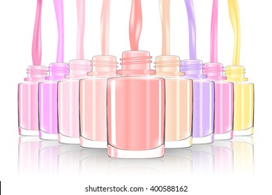 Nail polish bottle. nail bottle splash. pastel. 3d illustration vector