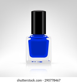 Nail polish bottle vector illustration isolated on white. Blue color paint.