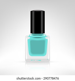 Nail polish bottle vector illustration isolated on white. Mint color paint.
