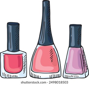 Nail polish bottles fashion illustration. Color sketch