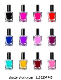 Nail polish bottles on white background vector illustration. Beauty set