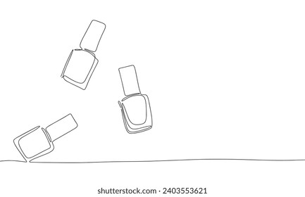 Nail polish bottles one line continuous line. Outline line art nail polish bottle. Hand drawn vector art.